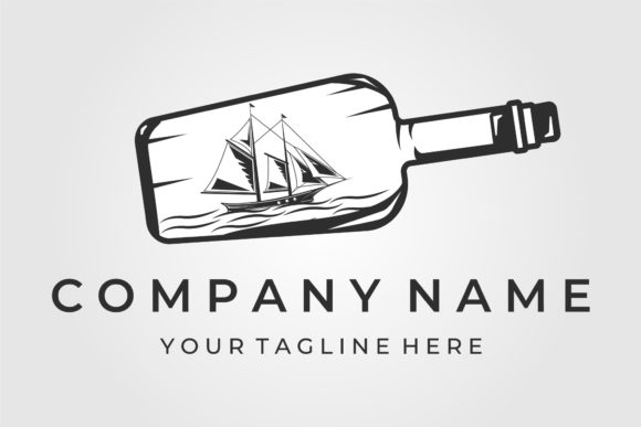 Ship with Bottle Logo Vintage Vector